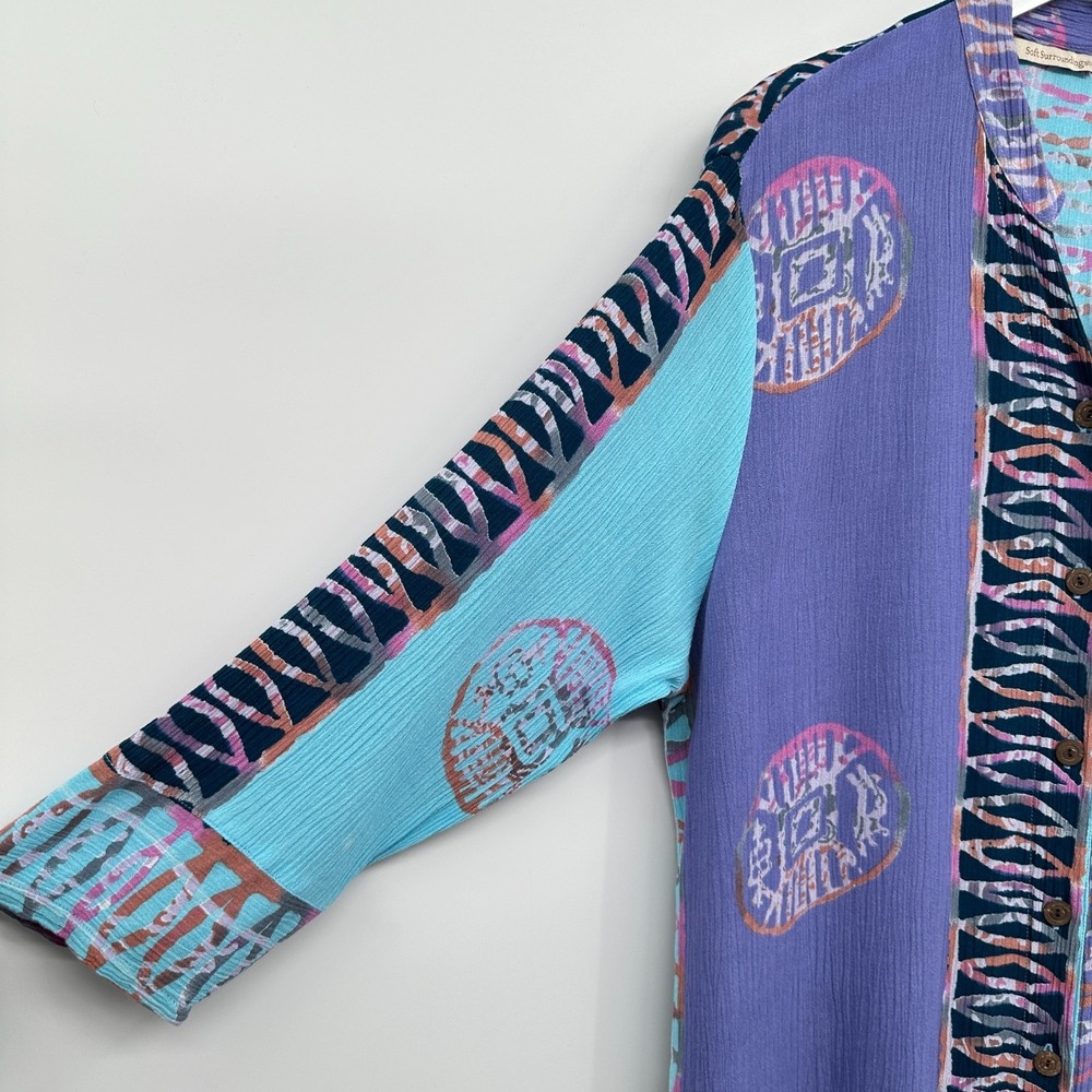 Soft Surroundings Tunic Top Shirt Size L XL Crinkle 3/4 Sleeves Patchwork Boho - Picture 6 of 10
